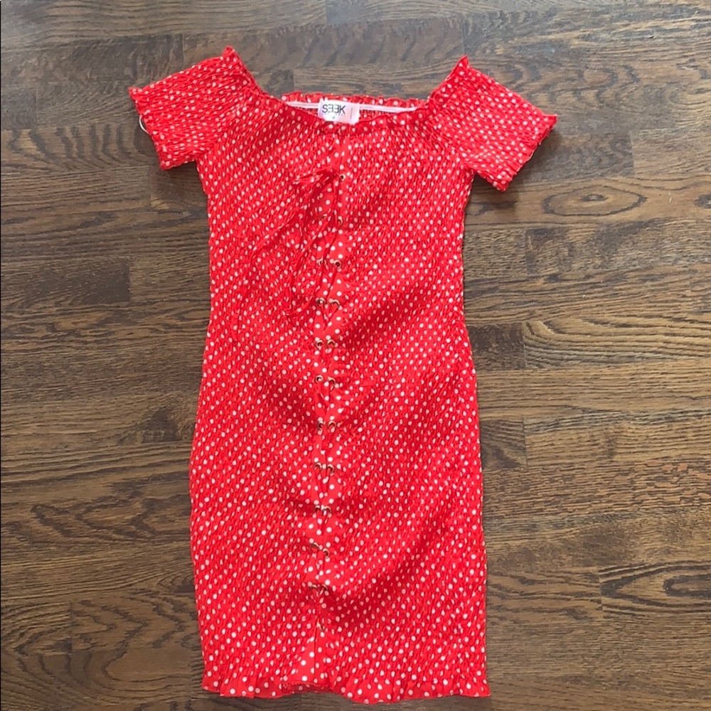 LF Off the shoulder polka dot dress
